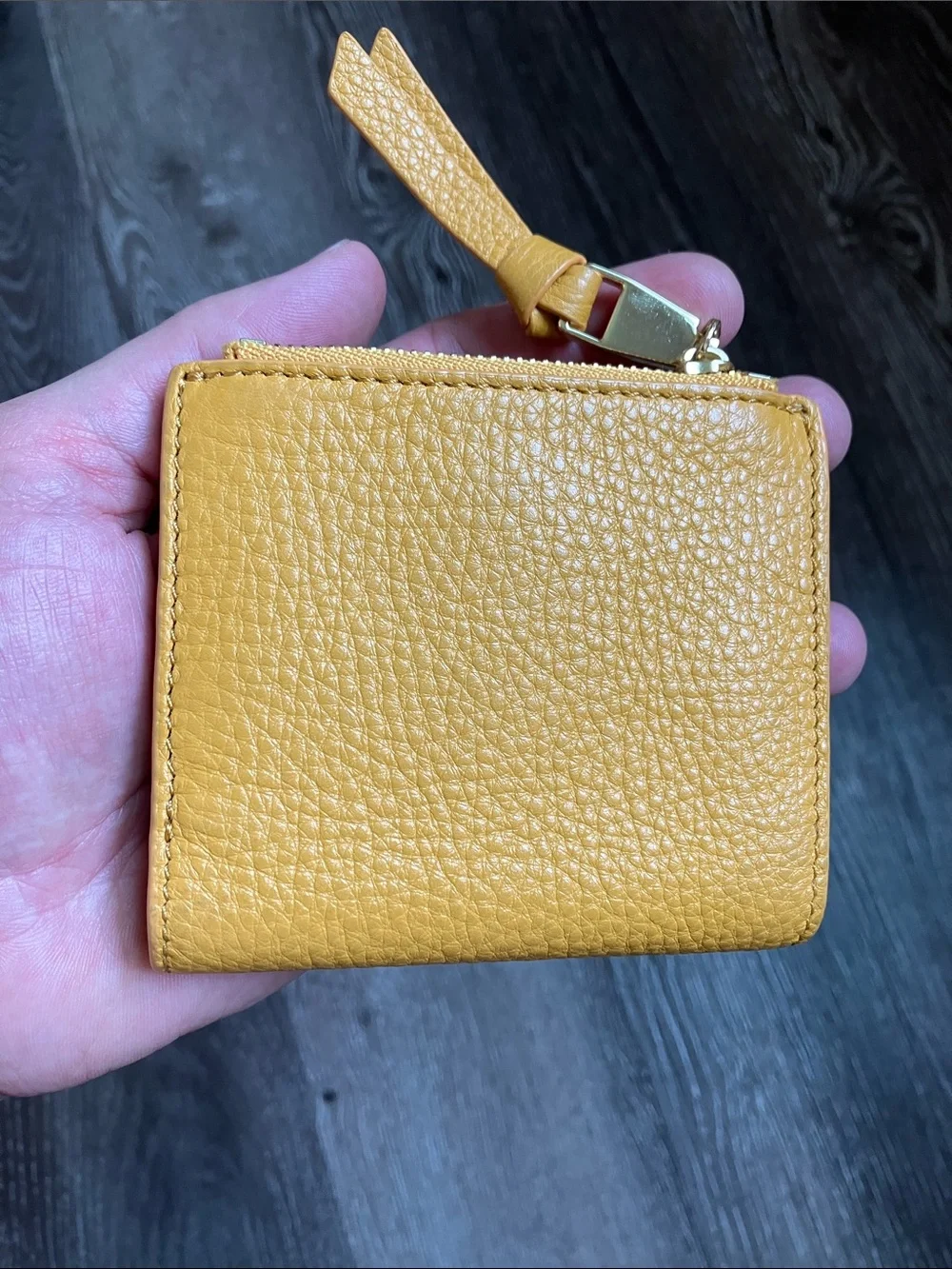 Tory Burch Pebbled Leather Zip Card Case in Mustard